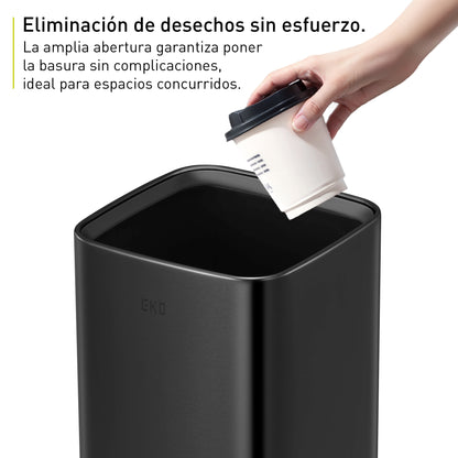 Bote de Basura para Oficina Laguna 10L Negro Tapa Abierta.
