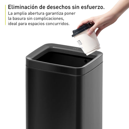 Bote de Basura para Oficina Laguna 8L Negro Tapa Abierta.