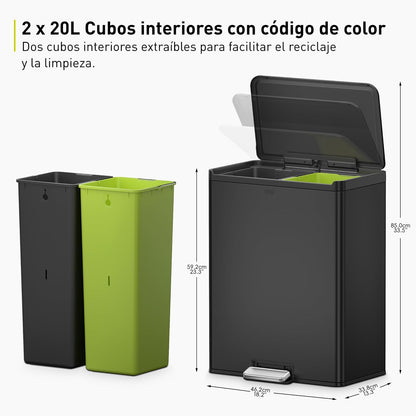 Bote de Basura 20L+20L Essential Negro Recycler 2 en 1