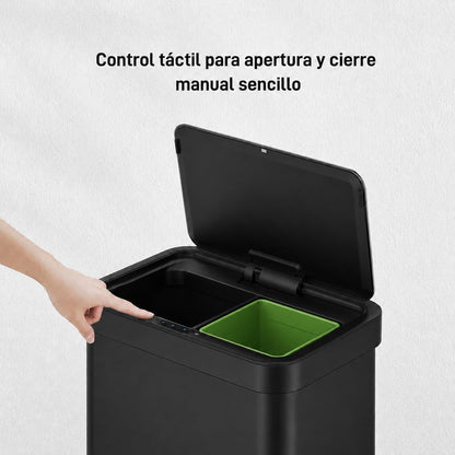 EKO Bote de Basura Nova Mirage 30L+30L Negro. sensor de movimiento. Acero Inoxidable Cepillado. Cierre silencioso.