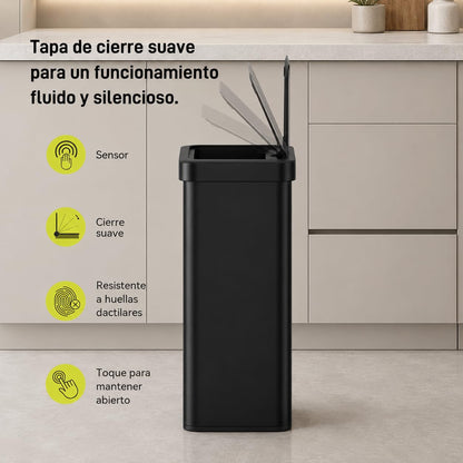 EKO Bote de Basura Nova Mirage 30L+30L Negro. sensor de movimiento. Acero Inoxidable Cepillado. Cierre silencioso.