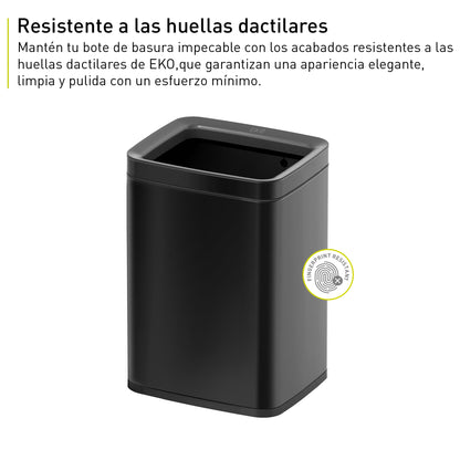 Bote de Basura para Oficina Laguna 8L Negro Tapa Abierta.