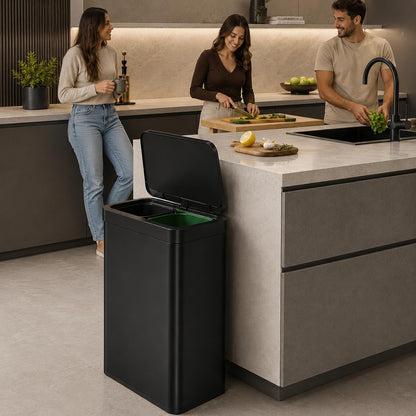 EKO Bote de Basura Nova Mirage 30L+30L Negro. sensor de movimiento. Acero Inoxidable Cepillado. Cierre silencioso.