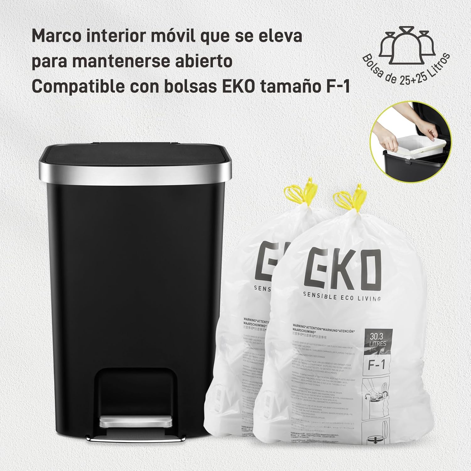 Bote de basura 25L+25L Hana Recycler con ruedas integradas.