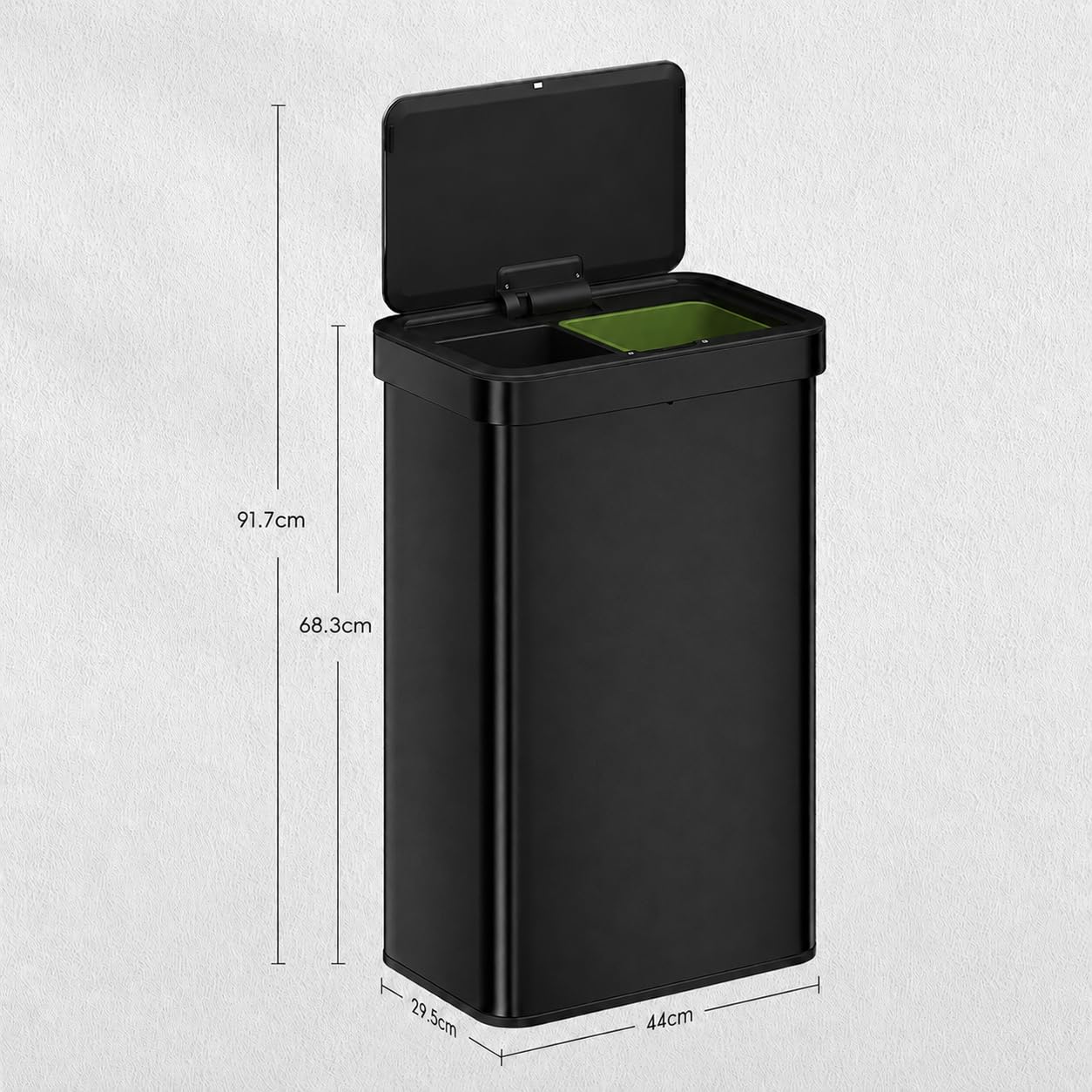 EKO Bote de Basura Nova Mirage 30L+30L Negro. sensor de movimiento. Acero Inoxidable Cepillado. Cierre silencioso.