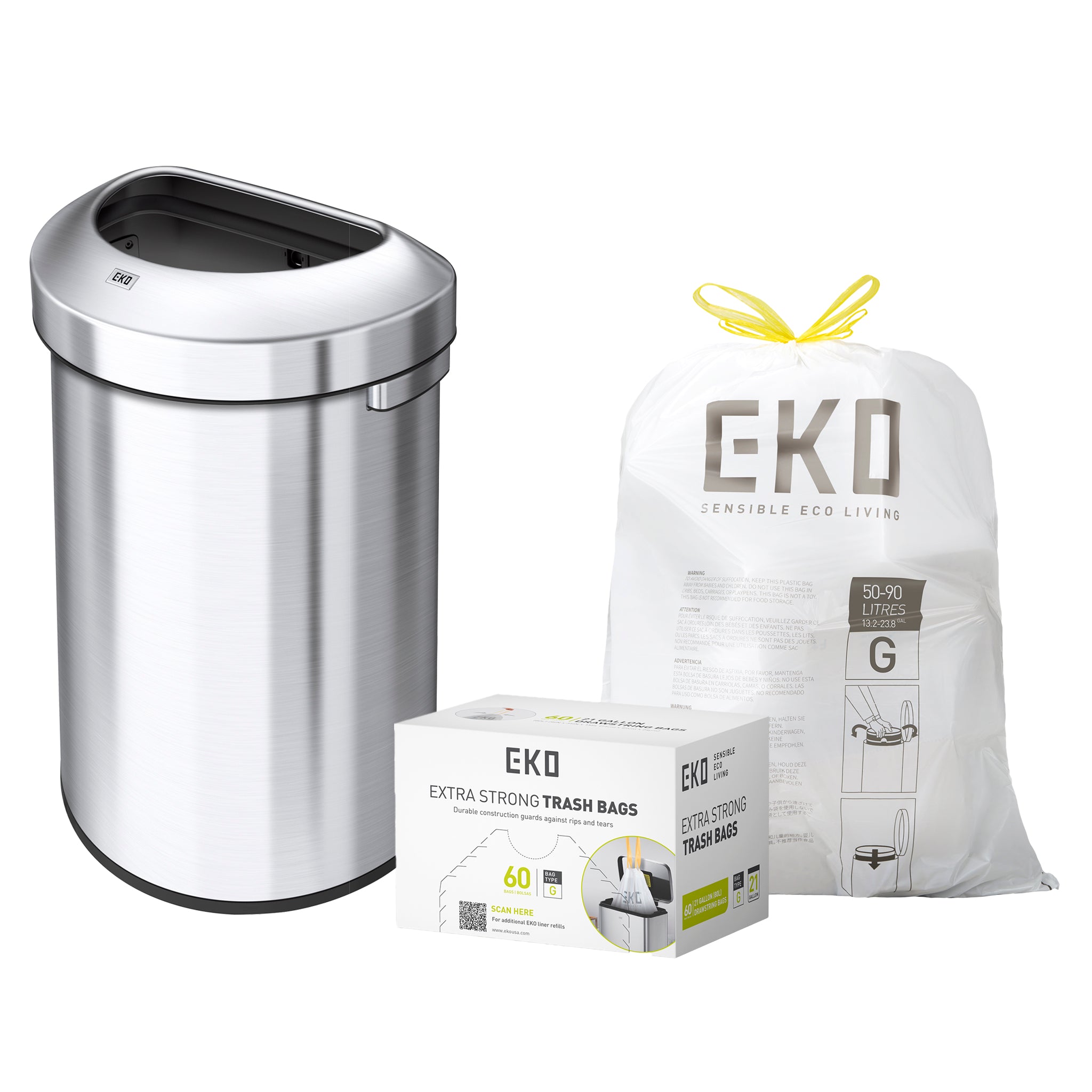 Combo Caja de 60 Bolsas + Bote de Basura Commercial 60L EKO Semiredondo Urban