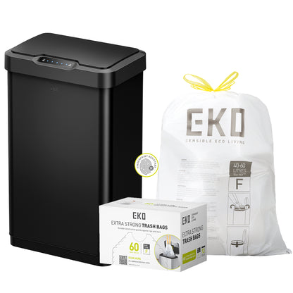 Combo Caja con 60 Bolsas + Bote de basura Sensor 50L Negro EKO Mirage