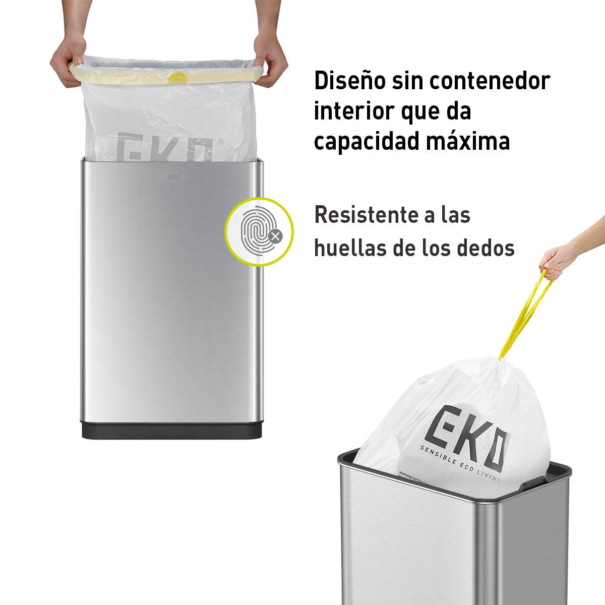 Bote de basura Inteligente con Sensor Automatico 50L con tapa EKO Mirage