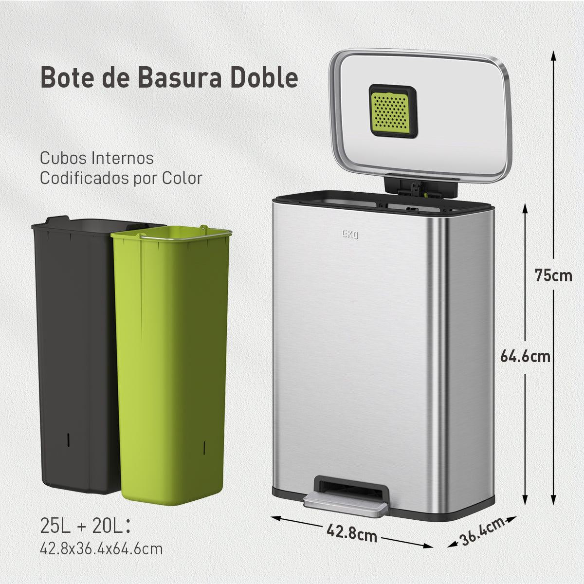 Bote de basura cocina Recycler 25+20L EKO Madison