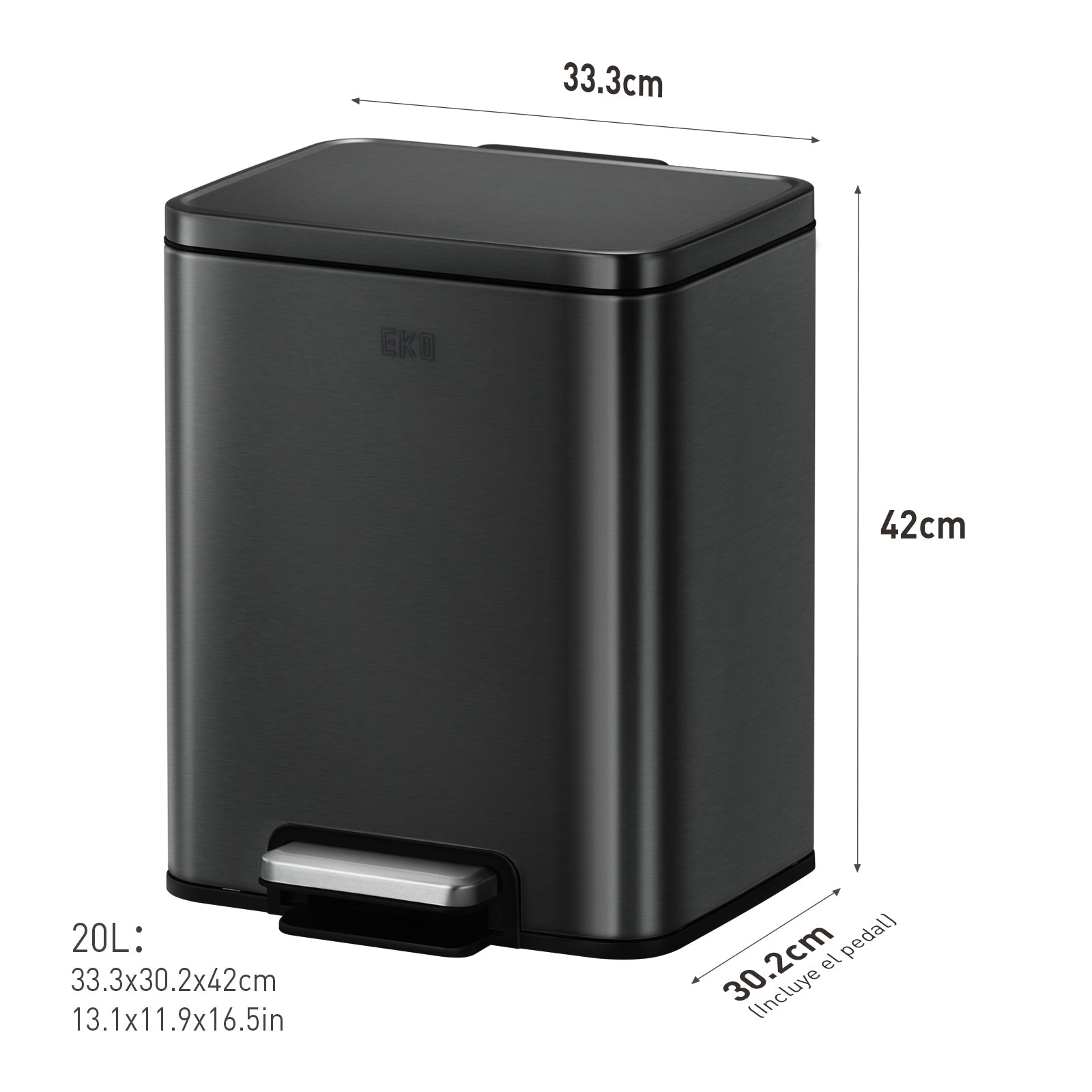 Bote de basura Negro con pedal 20L EKO Madison
