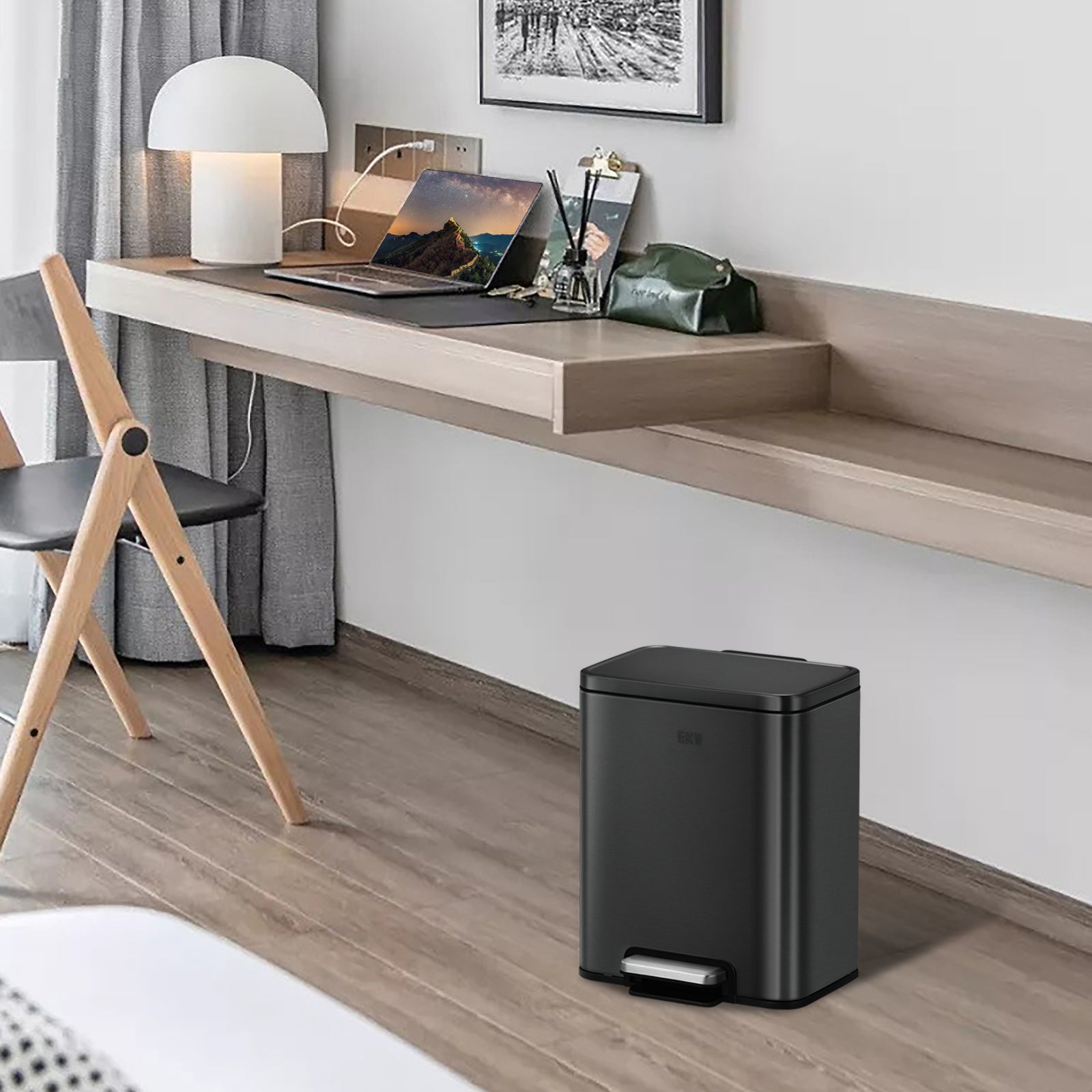 Bote de basura Negro con pedal 12L EKO Madison