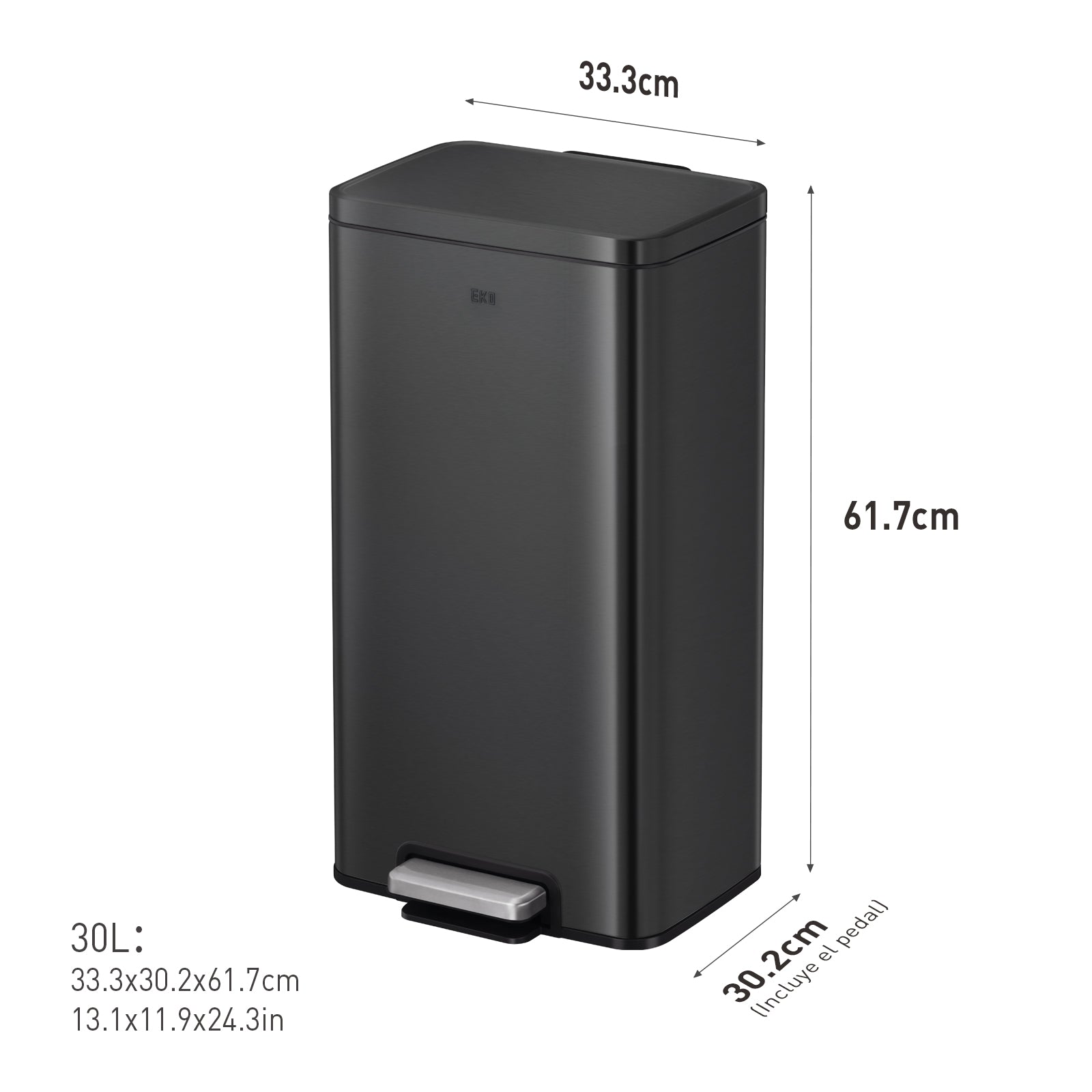 Bote de basura Negro con pedal 30L EKO Madison