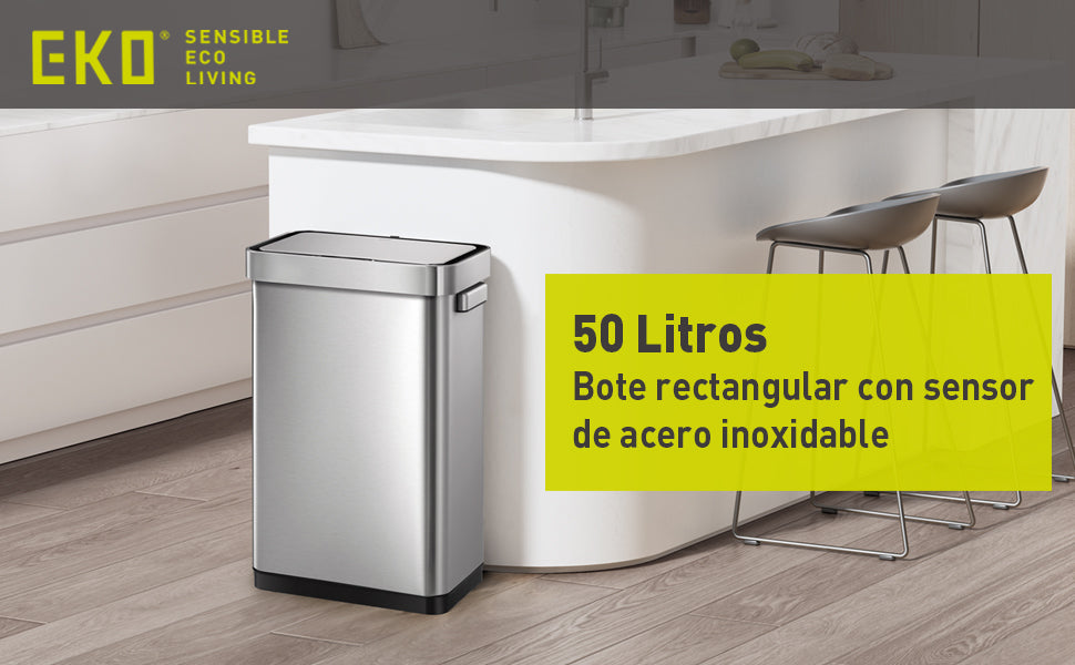 Bote de basura inteligente con Sensor Automatico 50L tapa acero EKO Mirage Delux