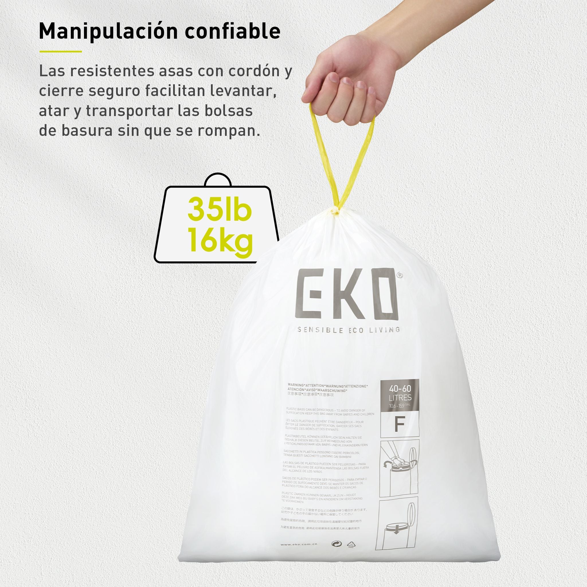Bolsas  Bote De Basura 40-60 Litros Tamaño F. 60 Bolsas EKO