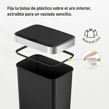 Bote de basura Sensor Aro Metal 50L EKO Hana