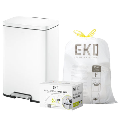 Combo Caja de 60 Bolsas + Bote de basura blanco con tapa 50L EKO Madison
