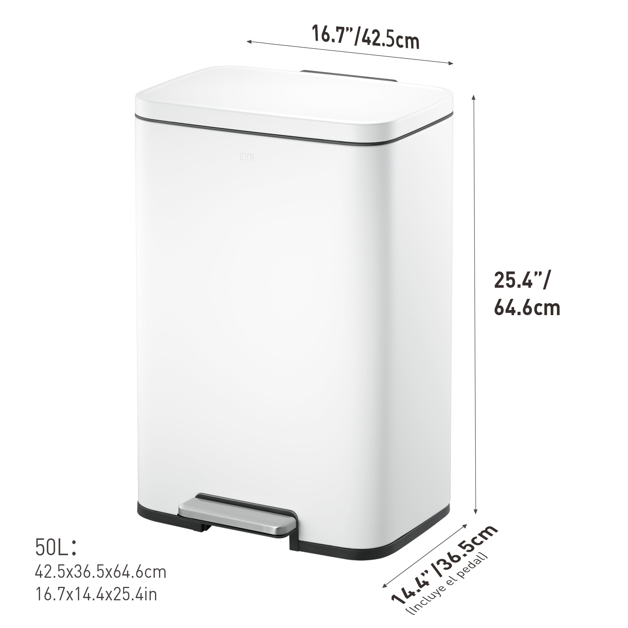 Bote de basura blanco con tapa 50L EKO Madison
