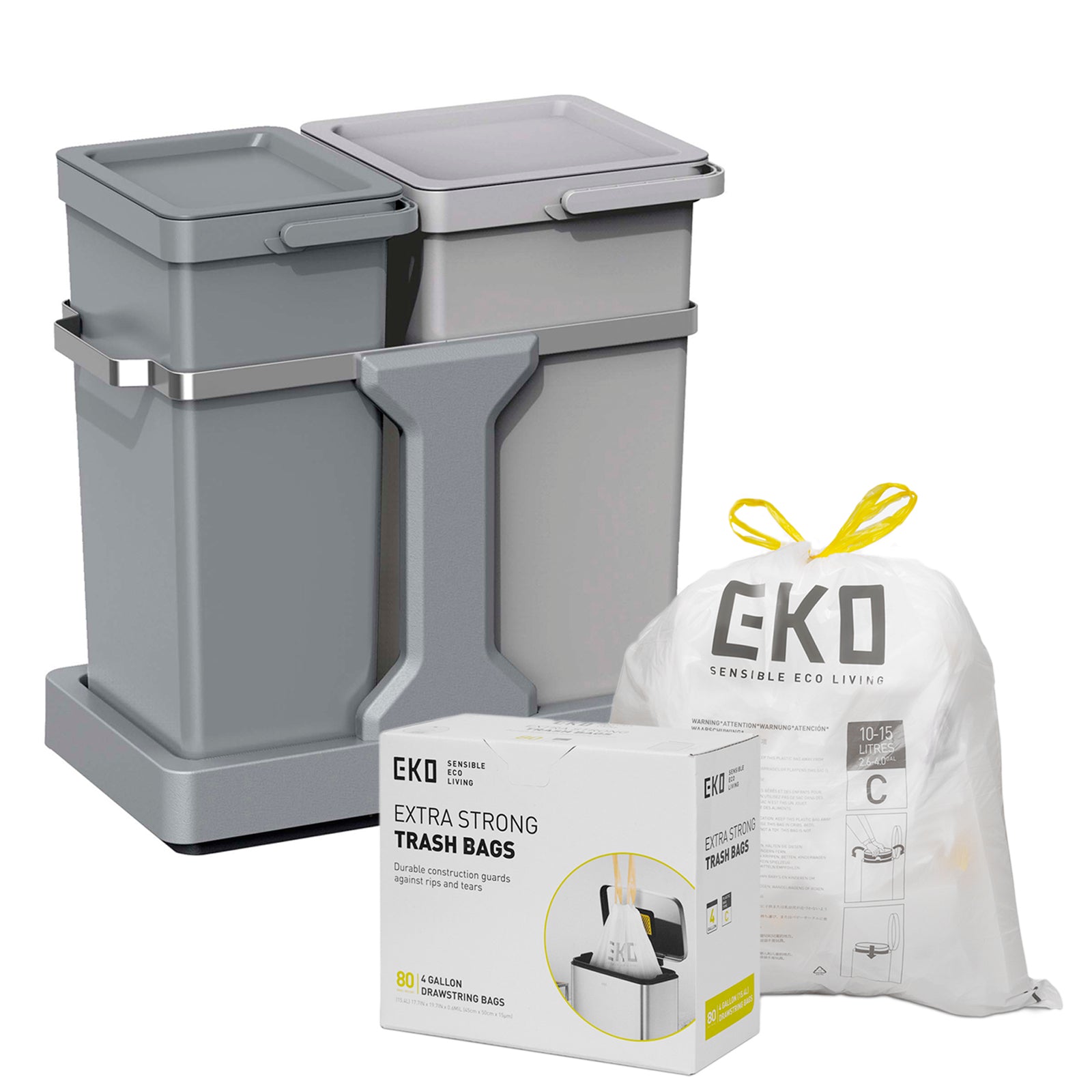 Combo Caja 80 Bolsas + Bote de basura Extraible 20L+15L EKO Bajo Fregadero