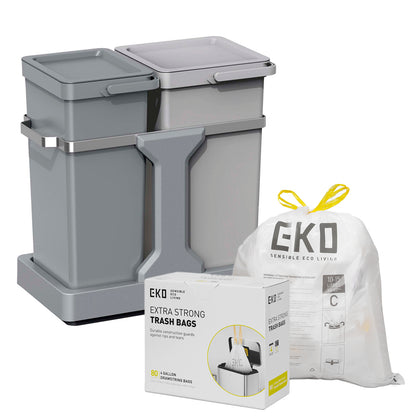 Combo Caja 80 Bolsas + Bote de basura Extraible 20L+15L EKO Bajo Fregadero