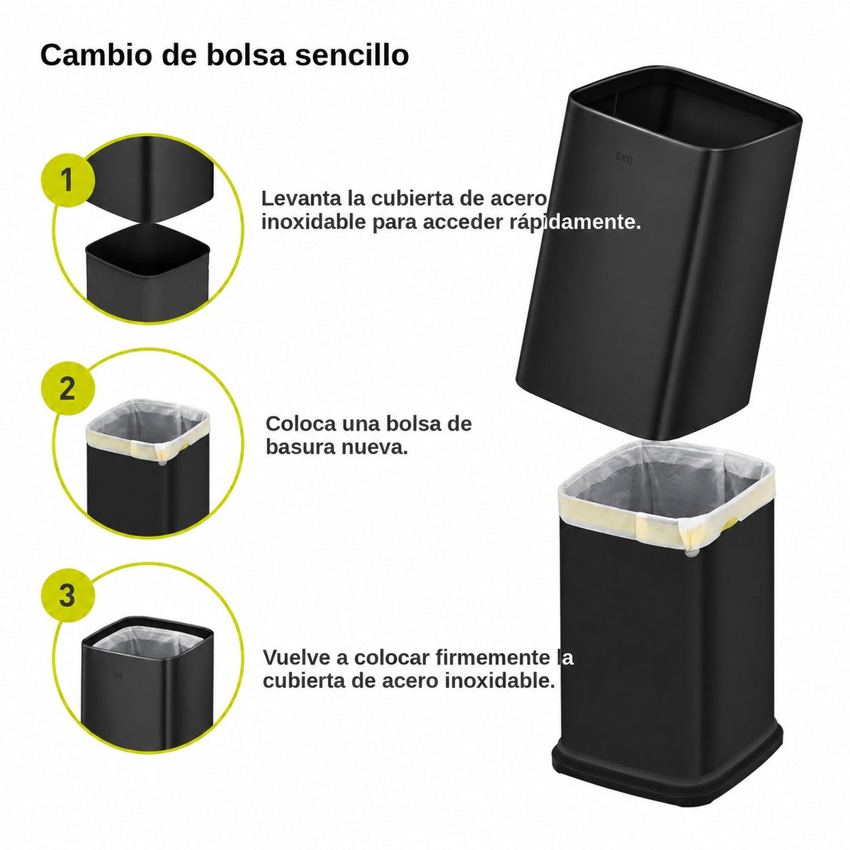 Bote de basura para baño 10L con tapa de basura de acero inoxidable